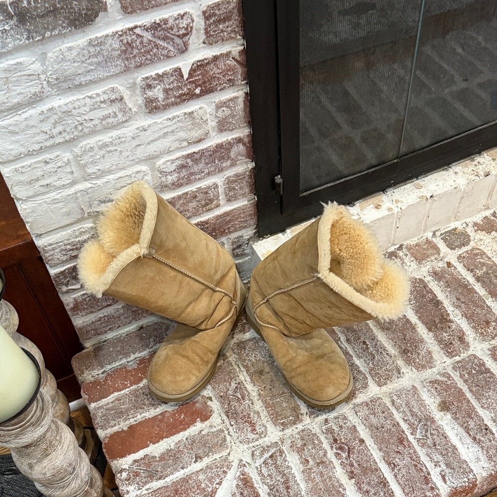 UGG Tan Ankle Boots with Cream Fur Lining. In great shape